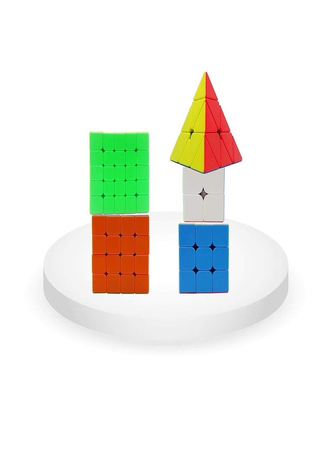 QWICK CLICK Super Speed Cube Combo of Triangle Pyramid, 2x2, 3x3, 4x4, and 5x5 Puzzle Cube (Pack of 5) | High Speed Stickerless Magic Cubes for Kids & Adults - Image 3